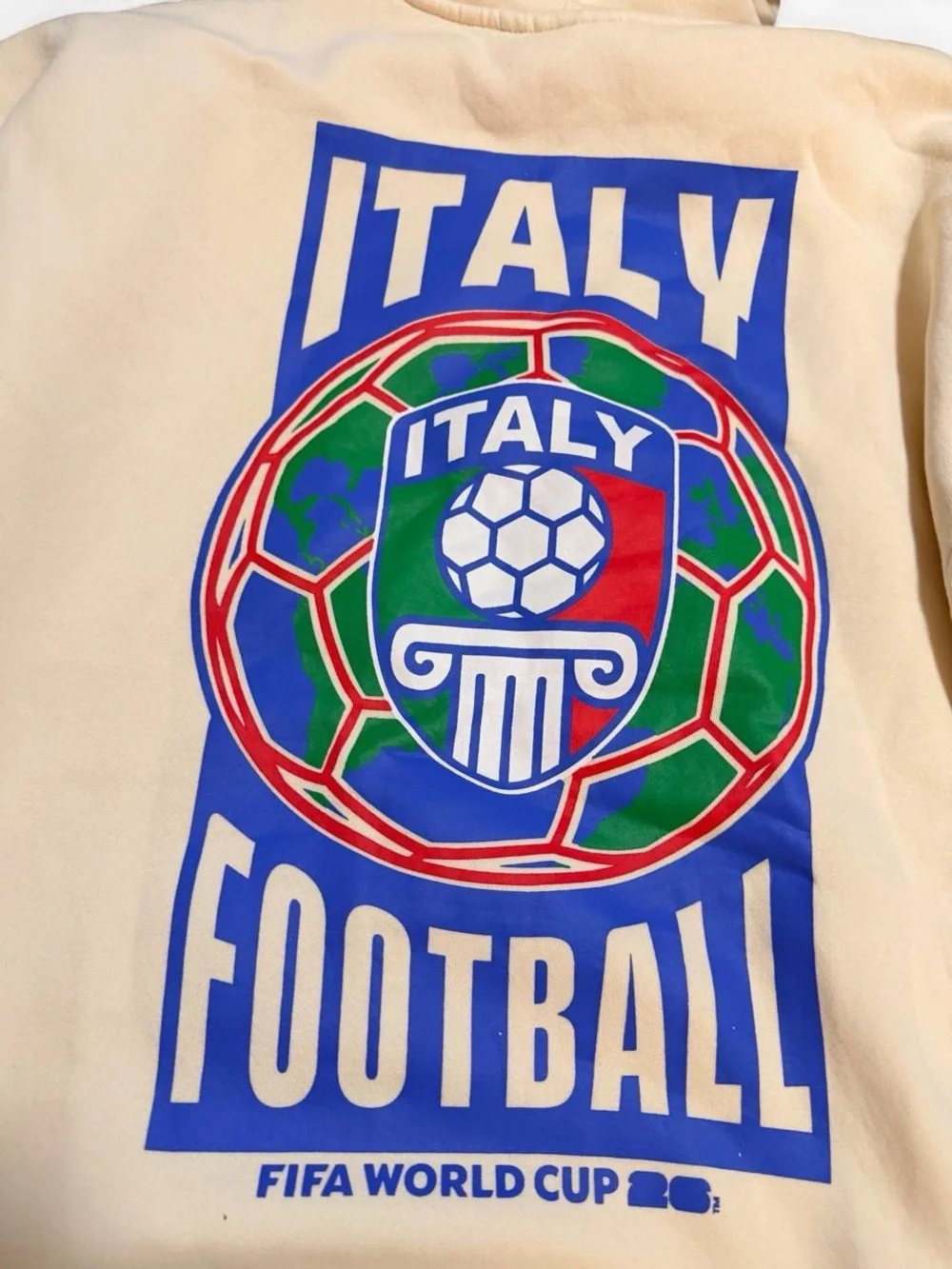 Cream Crewneck Hoodie with Italy Crest Graphic